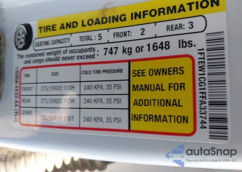 2015 Ford F-150 Lariat z USA, uszkodzony, nr VIN 1FTEW1CG1FFA33744